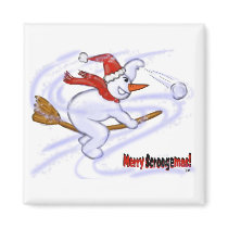 Snowman On Broom magnets
