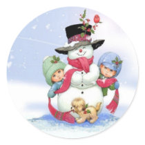 Snowman on christmas scene stickers