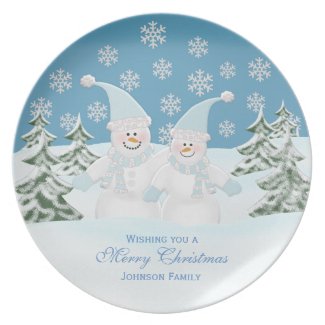 Snowman: Personalized Family: Christmas Plate plate
