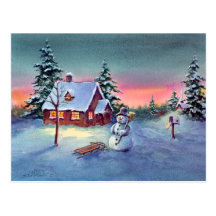SNOWMAN & SLED by SHARON SHARPE Post Cards