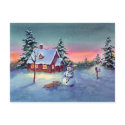SNOWMAN & SLED by SHARON SHARPE postcards