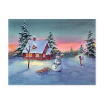SNOWMAN & SLED by SHARON SHARPE postcards