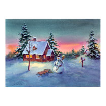 SNOWMAN & SLED by SHARON SHARPE posters