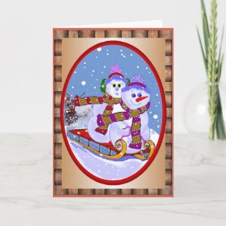 Snowman Sledding Template Card card