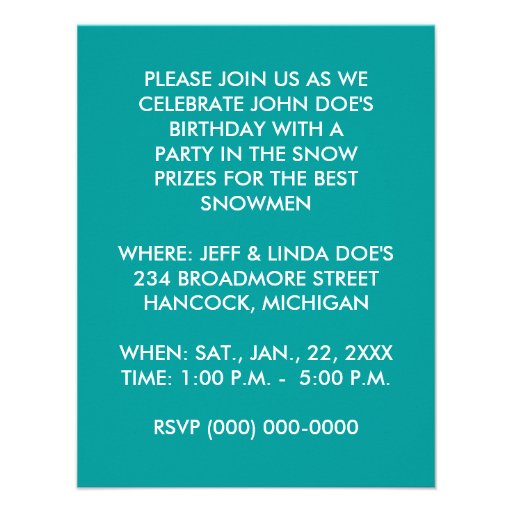 SNOWMAN SNOW WINTER FUN ~ PARTY INVITATION INVITE