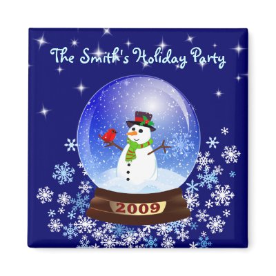Snowman Snowglobe - Custom Holiday Party Magnet by SquirrelHugger