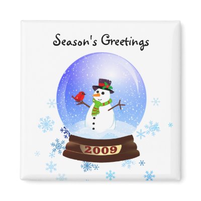 Snowman Snowglobe - Season's Greetings Fridge Magnets by SquirrelHugger