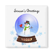 Snowman Snowglobe - Season's Greetings magnets by SquirrelHugger Snowman Snowglobe - Season's Greetings magnets