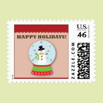Snowman Snowglobes Happy Holidays Postage stamps