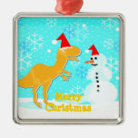 Snowman & T-Rex Cartoon Christmas Ornament