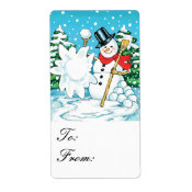 Snowman Throwing a Snowball Winter Fun Gift Tags Custom Shipping Label