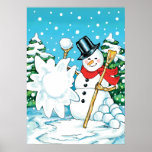 Snowman Throwing a Snowball Winter Fun Splat! Print