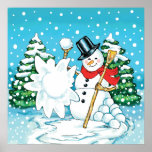 Snowman Throwing a Snowball Winter Fun Splat! posters