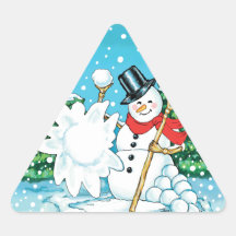Snowman Throwing a Snowball Winter Fun Splat! Triangle Sticker