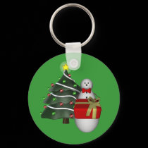 Snowman Tree Gift Christmas Holiday Keychain