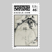 Snowman under a Pine by Taki, Katei Ukiyoe stamps