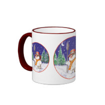 Snowman walking in the night coffee mugs