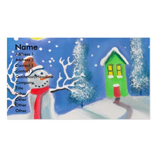 Snowman winter scene folk art painting business card templates (front side)