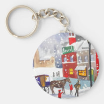 Snowman winter scene folk art painting nostalgic keychains
