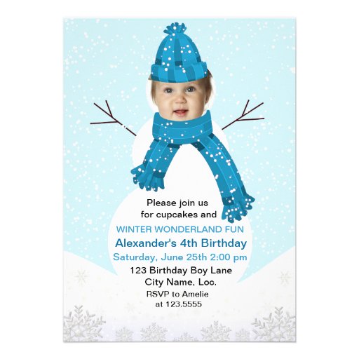 Snowman Winter Wonderland Photo Birthday Custom Personalized Invites