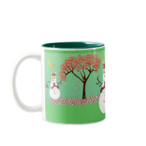 Snowman with a Candycane Tree mugs