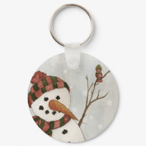 Snowman with Bird Keychain by 13BlackCatsDesigns Snowman with Bird Keychain