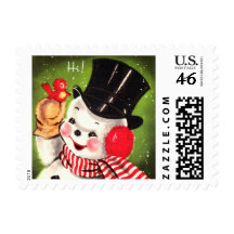 Snowman with Bird Postage Stamps