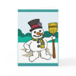 Snowman with Broom Greeting Cards