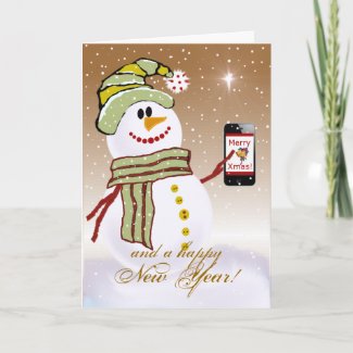Snowman with Cellphone card template