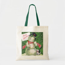 Snowman with Dog Canvas Bag