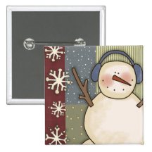 Snowman with Ear Muffs Button