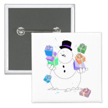 Snowman With Gifts Pinback Buttons