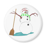 Snowman with hat and broom magnets