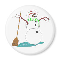 Snowman with hat and broom magnets