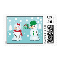 Snowman with Mistletoe Wanting a Kiss postage by nyxxie Snowman with Mistletoe Wanting a Kiss postage