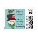Snowman with Partridge Merry Christmas Stamp
