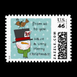 Snowman with Partridge Merry Christmas Stamp