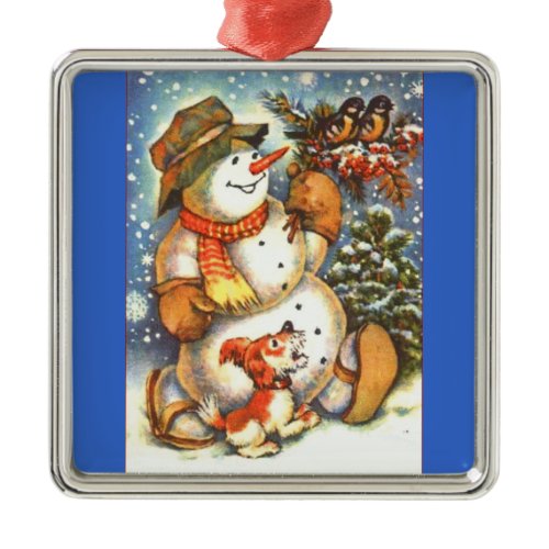 Snowman with Puppy & Birds Ornament ornament