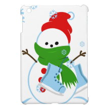 Snowman with red hat and ice skates iPad mini cases