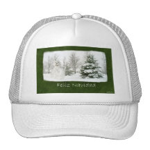Snowman with Winter Trees - Feliz Navidad Mesh Hat