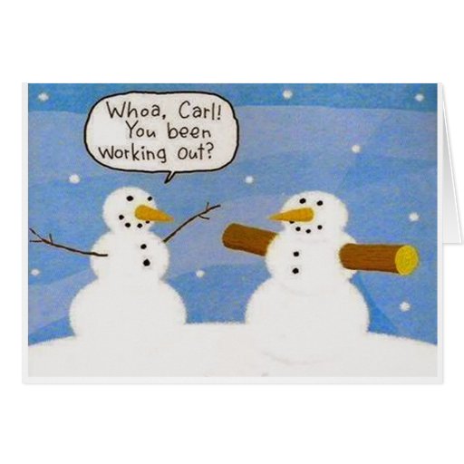 snowman-working-out-logs-greeting-card-zazzle