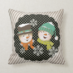 Snowmen Dots and Stripes Holiday Pillow