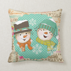 Snowmen Dots and Typography Holiday Pillow
