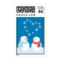 Snowmen in love postage