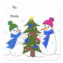 Snowmen Playing in the Snow Square Stickers