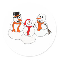 snowmen round sticker