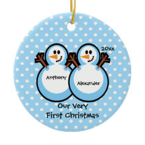 Snowmen Twin Boys Baby's First Christmas Ornament