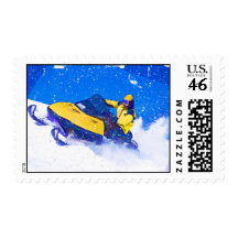 Snowmobile amarillo en ventisca sellos