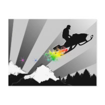 snowmobile. snow trail. postcards