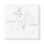 Snowpeople Bride and Groom magnets